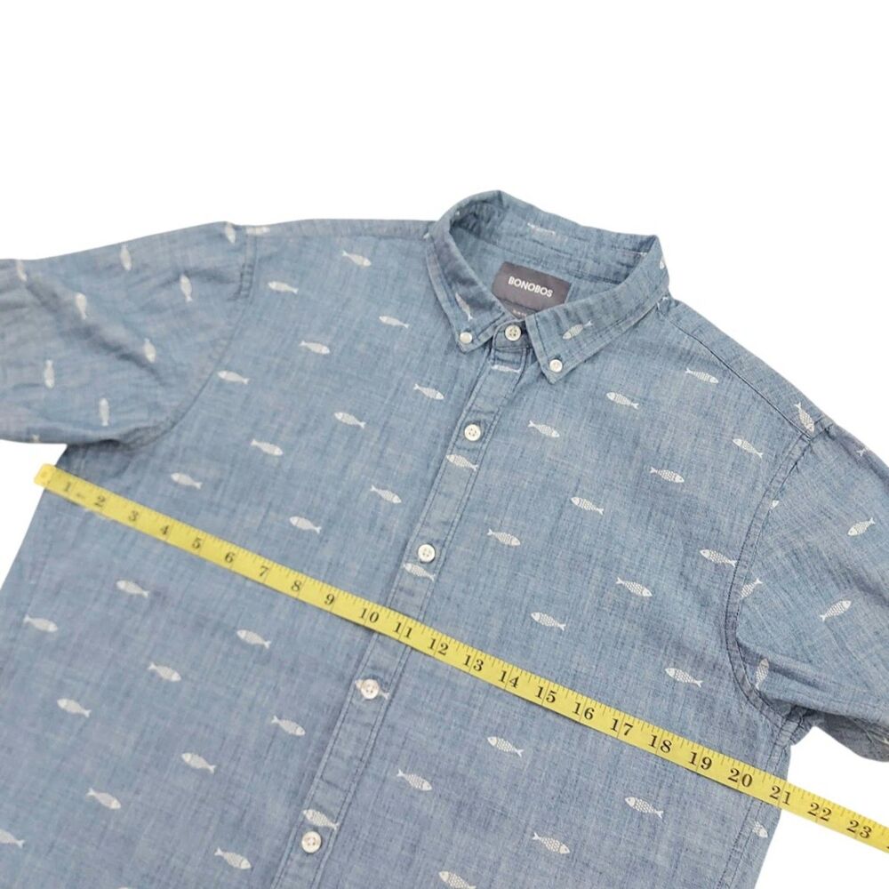 Bonobos Riviera Shirt Mens Medium Long Blue Slim Fit Fish Print Cotton Nautical - Picture 9 of 9